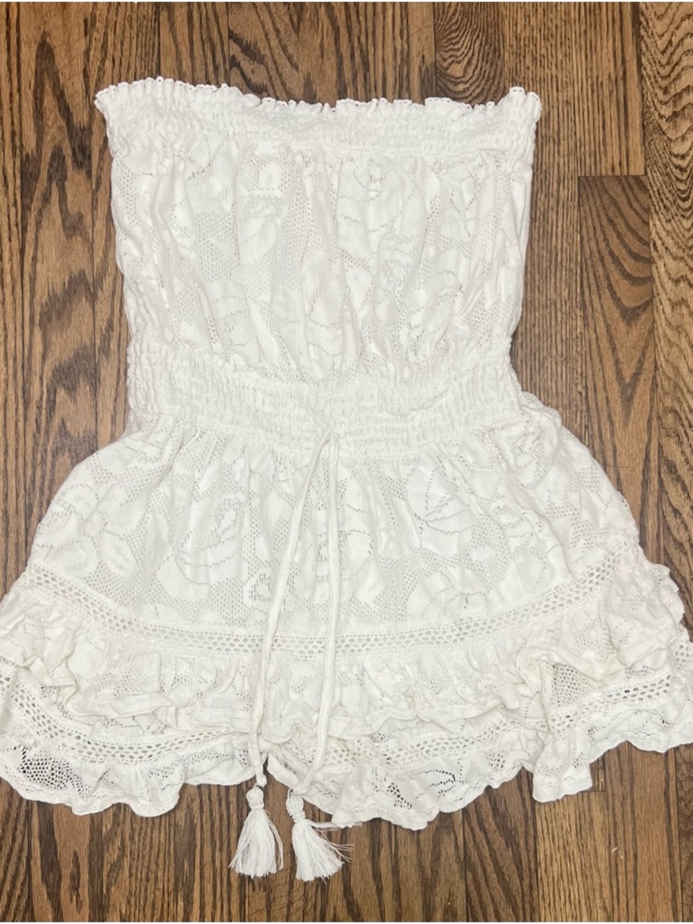 Surf Gypsy White Ruffle Tiered Textured Cotton Summer Dress Cover-up Beach Boho